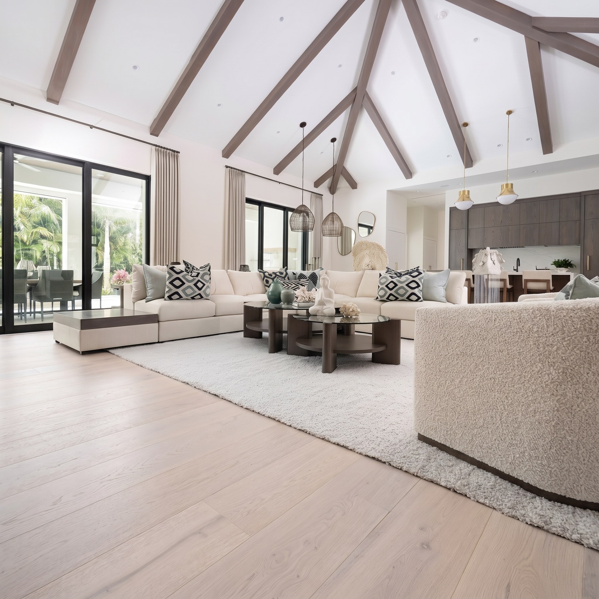 A Naples living room with white-oak flooring in a soft scandinavian blonde finish