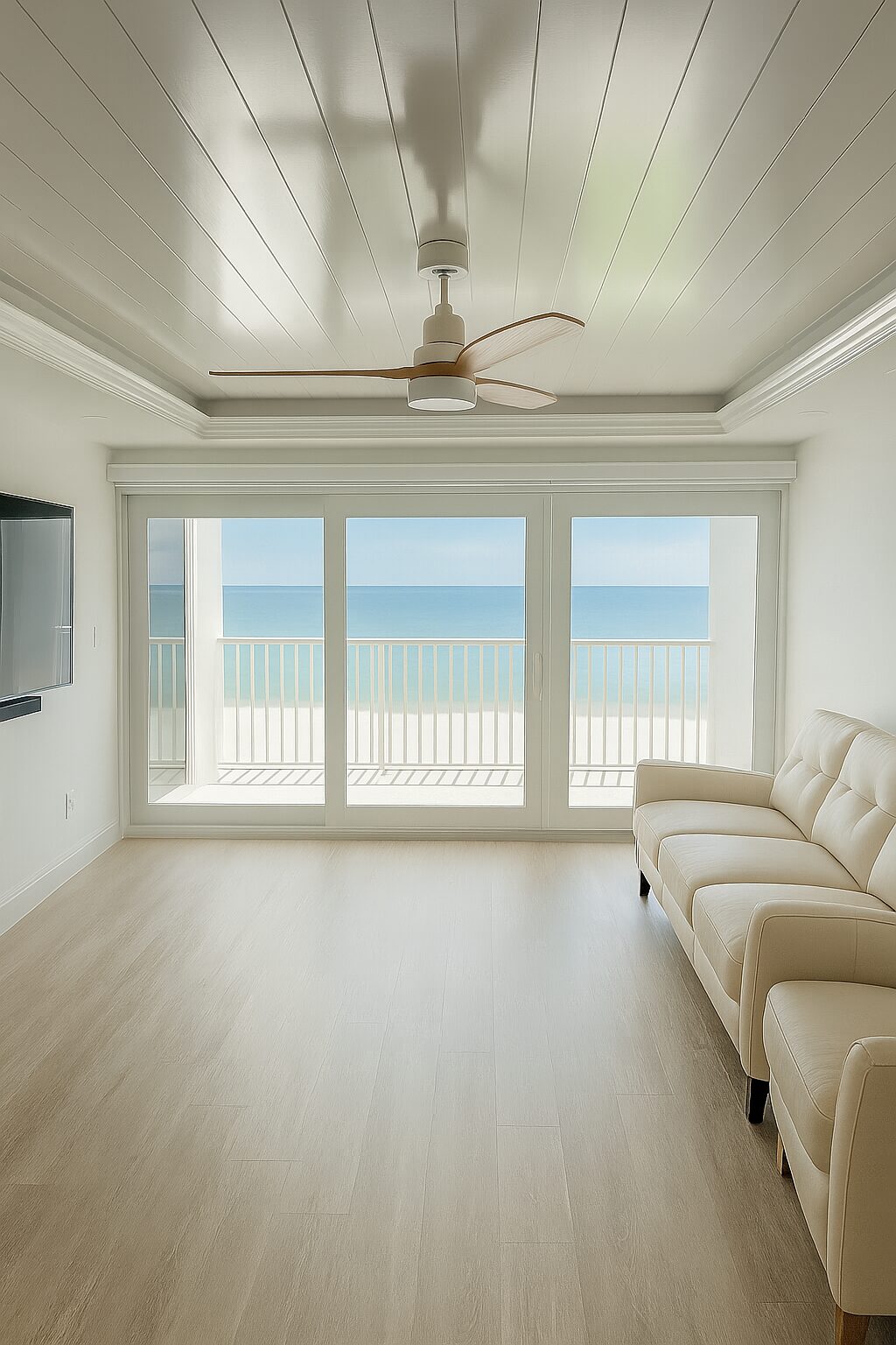Gulf-front Naples condominium living room with water views