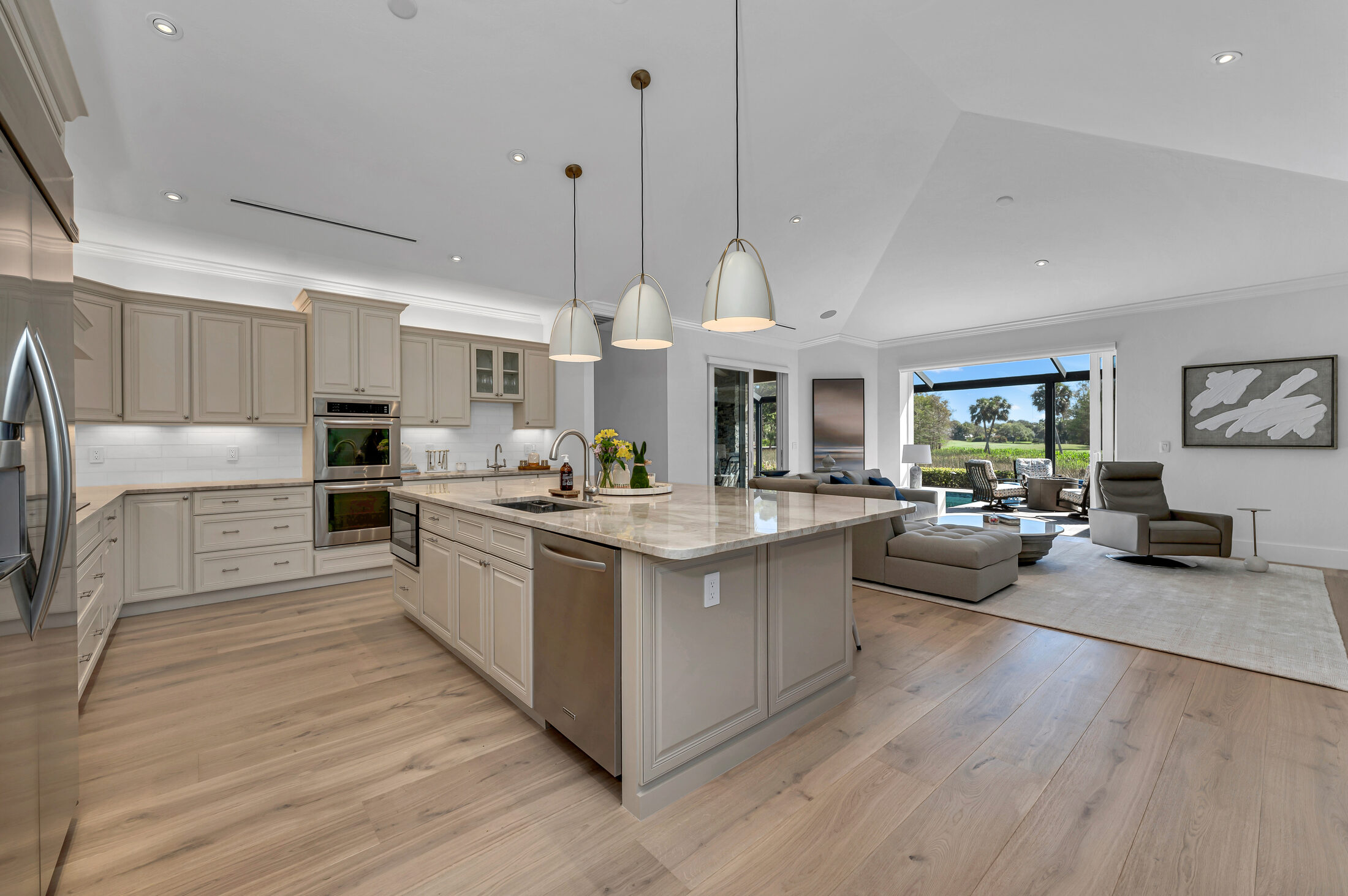Pembroke Point great room in RIVA wide-plank European white oak
